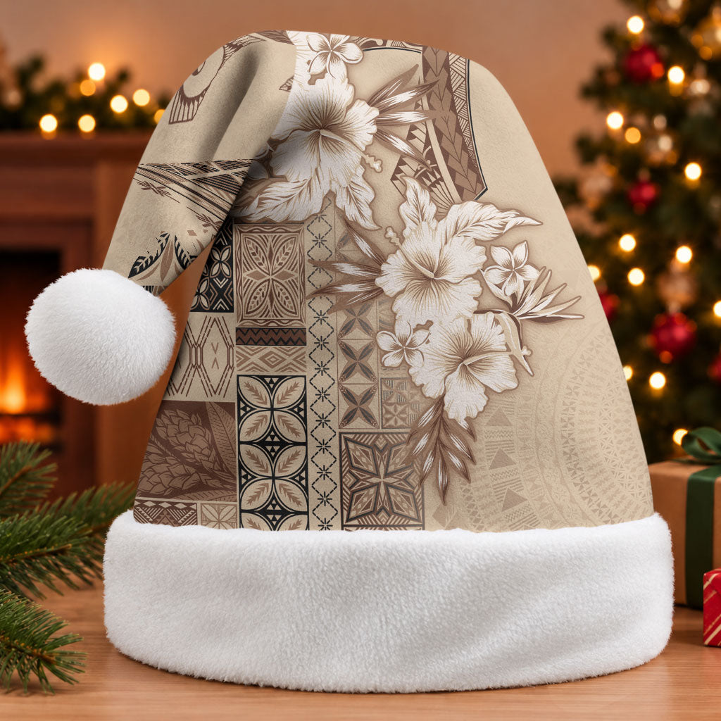 Samoa AIGA Mamanu Siapo Malu Motifs Christmas Santa Hat LT7 Without Fur Beige - Polynesian Pride