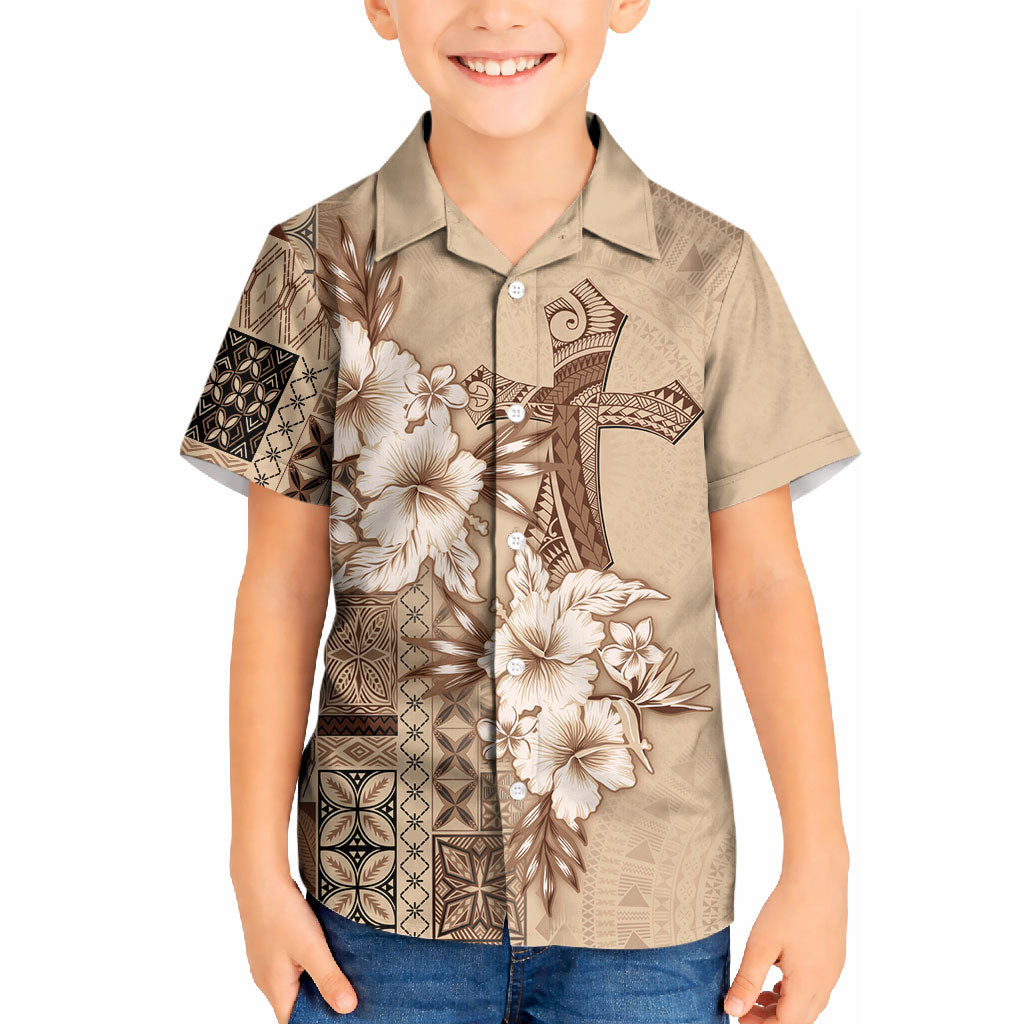 Samoa AIGA Mamanu Siapo Malu Motifs Kid Hawaiian Shirt LT7 Kid Beige - Polynesian Pride