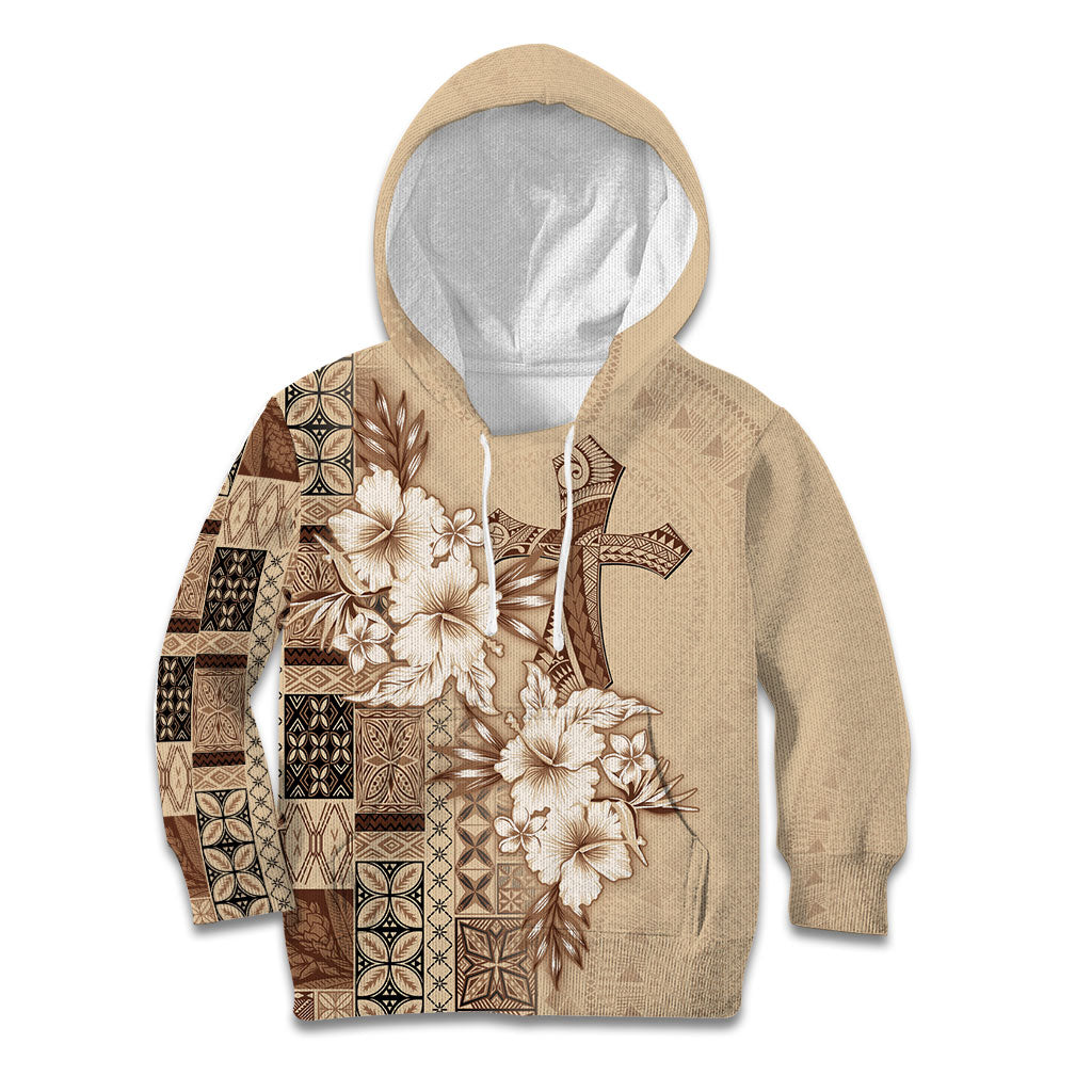 Samoa AIGA Mamanu Siapo Malu Motifs Kid Hoodie LT7 Hoodie Beige - Polynesian Pride
