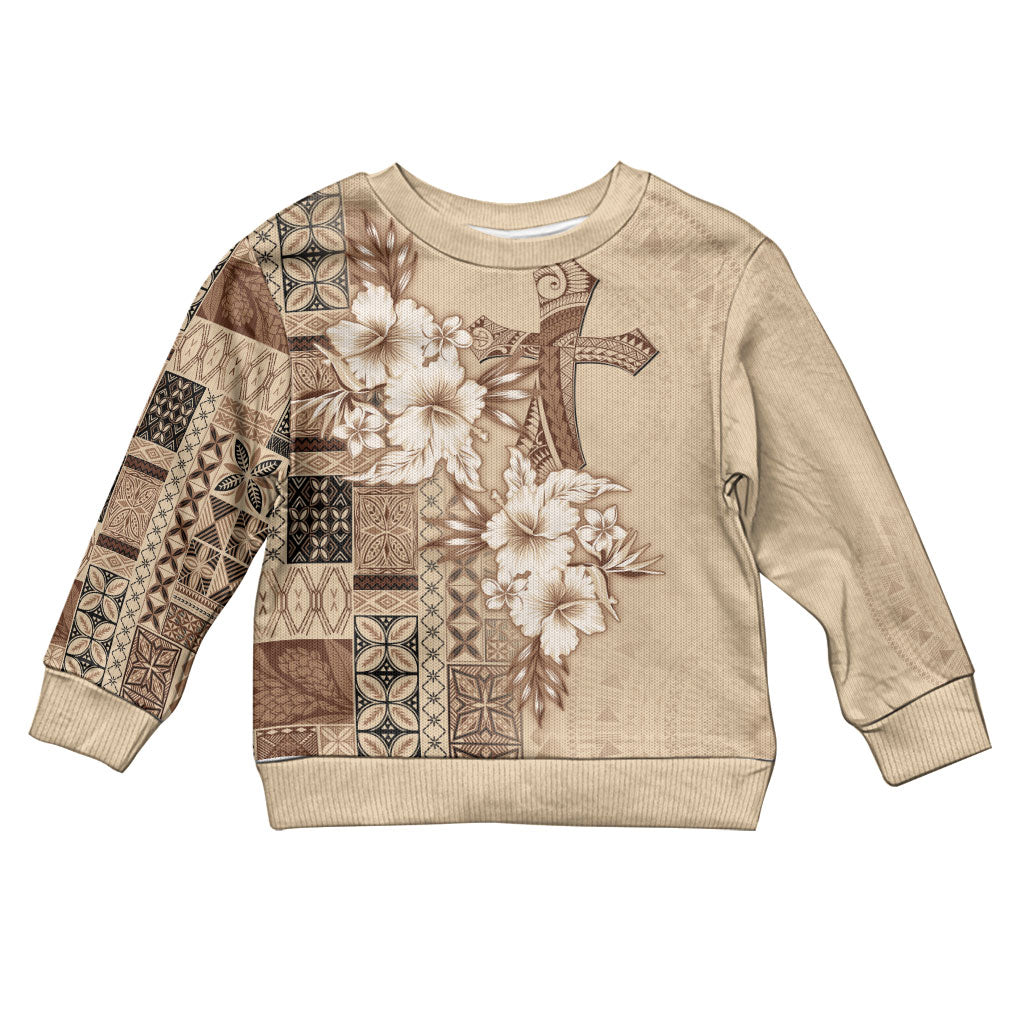 Samoa AIGA Mamanu Siapo Malu Motifs Kid Ugly Christmas Sweater LT7 Kid Beige - Polynesian Pride