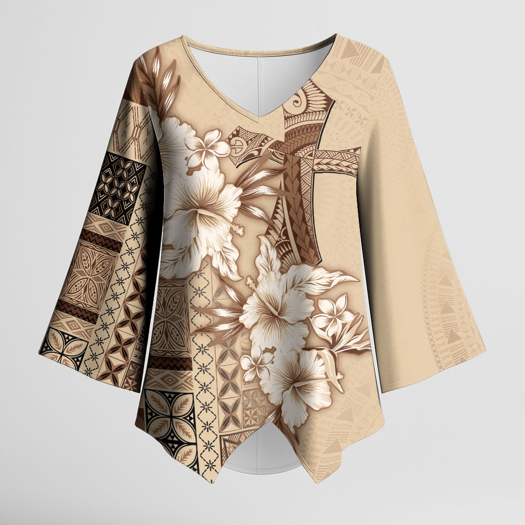 Samoa AIGA Mamanu Siapo Malu Motifs Kimono Sleeve Blouse LT7 Female Beige - Polynesian Pride