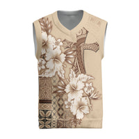 Samoa AIGA Mamanu Siapo Malu Motifs Christmas Knitted V-Neck Vest LT7 Beige - Polynesian Pride
