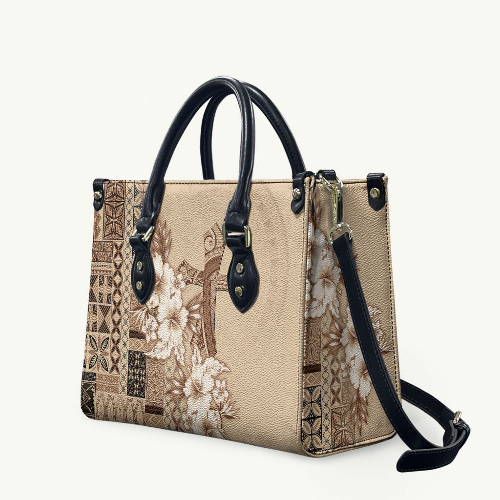 Samoa AIGA Mamanu Siapo Malu Motifs Leather Bag LT7 Beige - Polynesian Pride