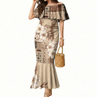 Samoa AIGA Mamanu Siapo Malu Motifs Mermaid Dress LT7 Women Beige - Polynesian Pride