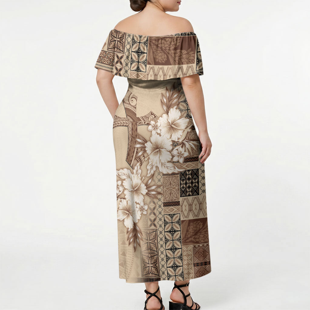 Samoa AIGA Mamanu Siapo Malu Motifs Off Shoulder Maxi Dress LT7 - Polynesian Pride