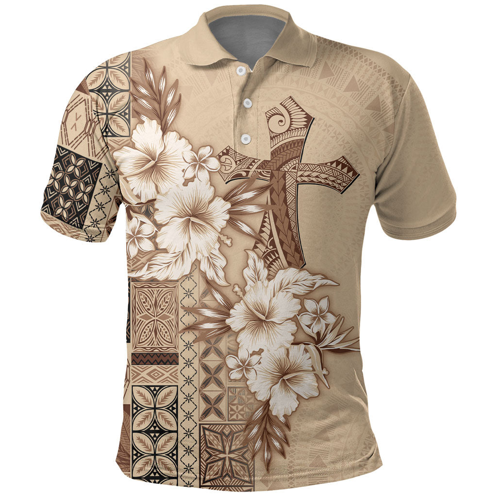Samoa AIGA Mamanu Siapo Malu Motifs Polo Shirt LT7 Beige - Polynesian Pride