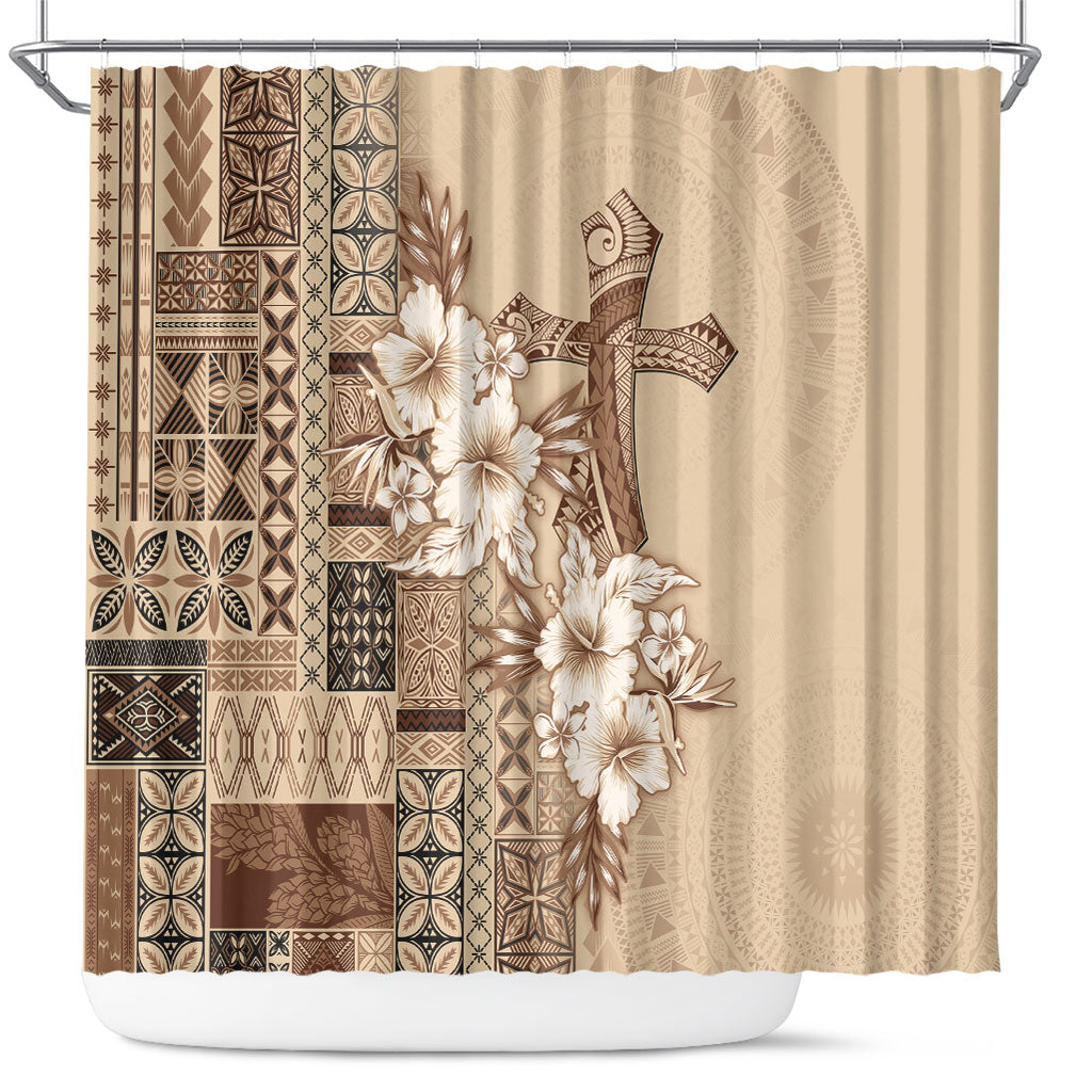 Samoa AIGA Mamanu Siapo Malu Motifs Shower Curtain LT7 Beige - Polynesian Pride