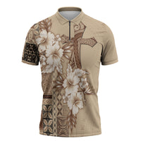 Samoa AIGA Mamanu Siapo Malu Motifs Zipper Polo Shirt LT7 Beige - Polynesian Pride