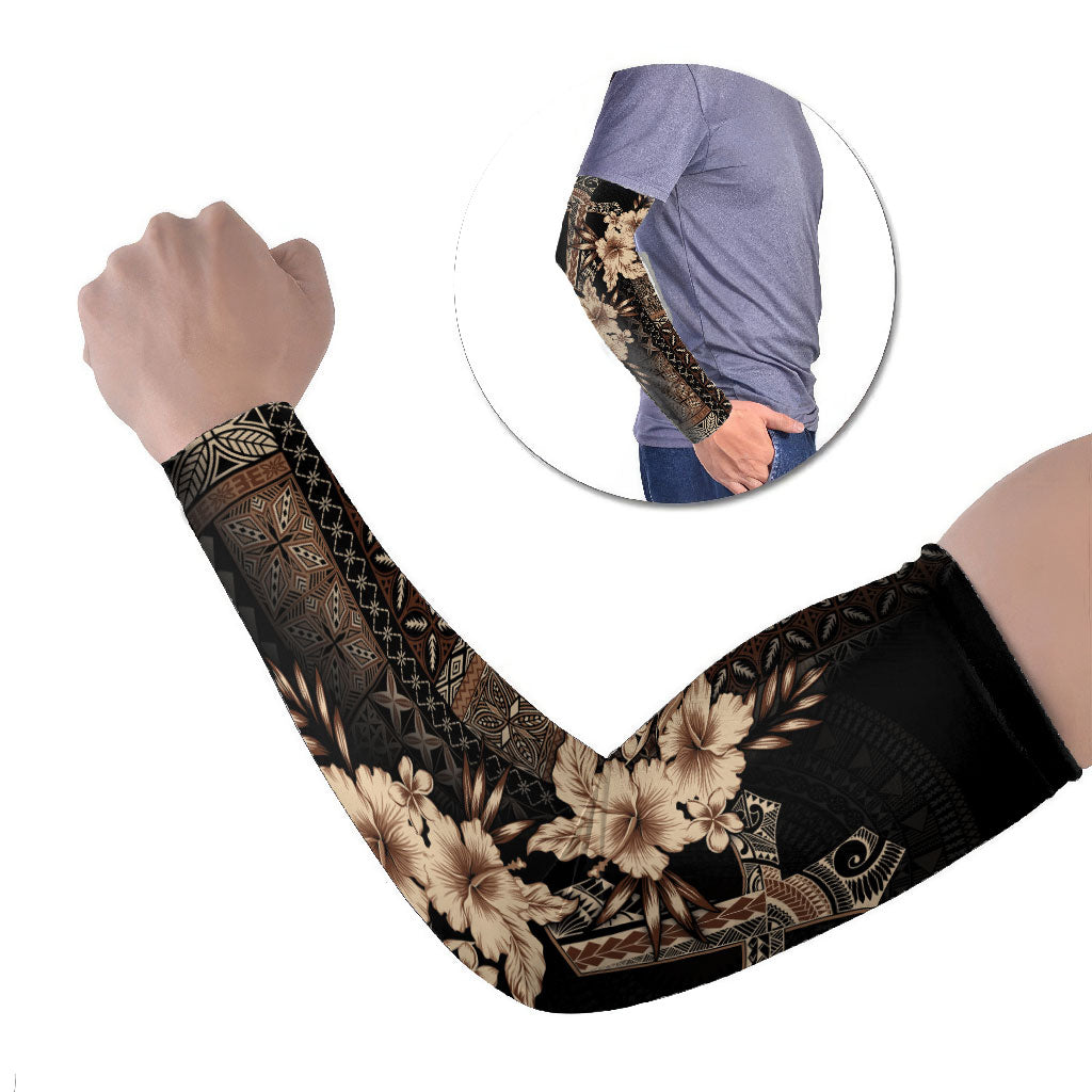 Samoa AIGA Mamanu Siapo Malu Motifs Arm Sleeves Black Ver LT7 Set of 2 Black - Polynesian Pride