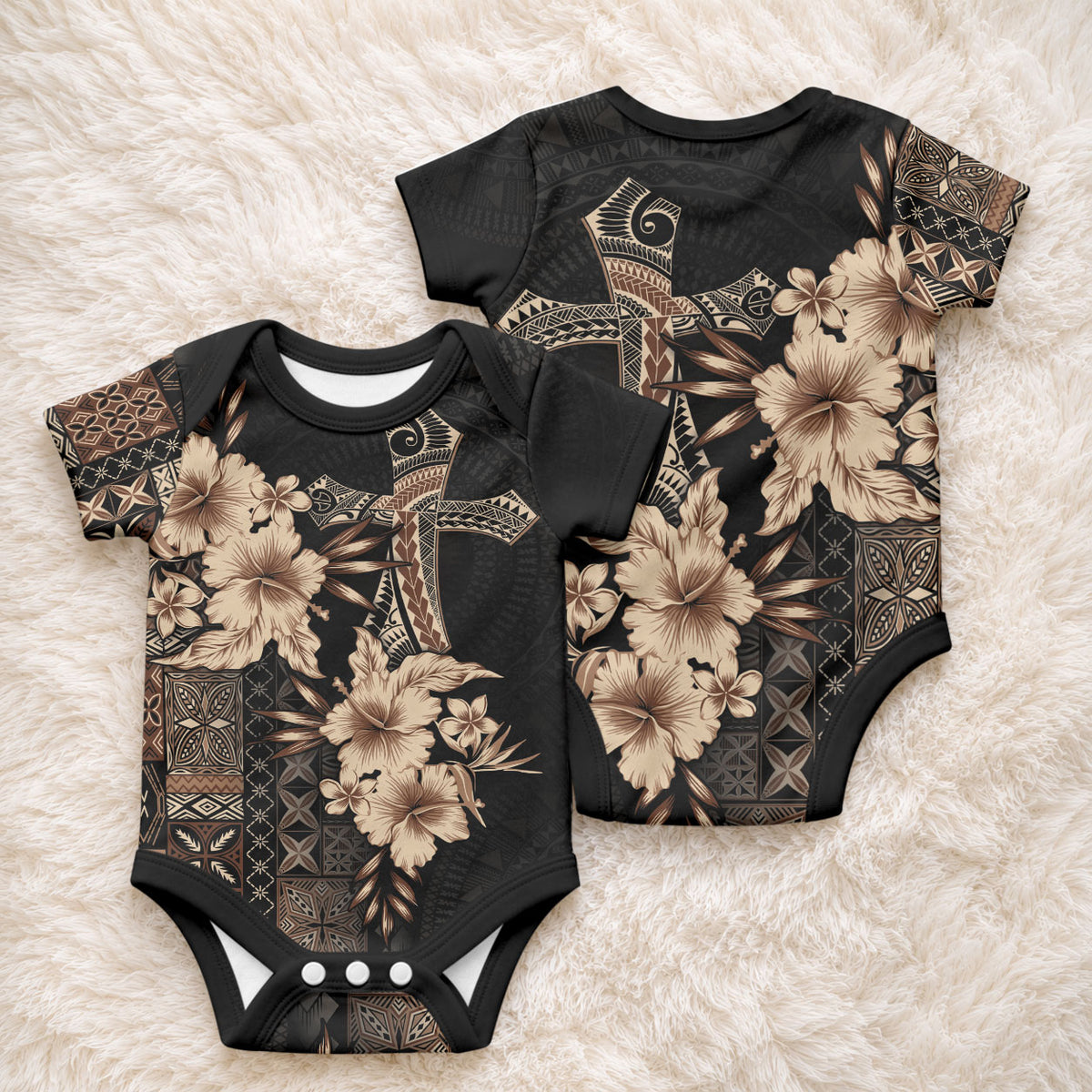 Samoa AIGA Mamanu Siapo Malu Motifs Baby Onesie Black Ver LT7 - Polynesian Pride