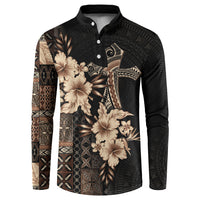 Samoa AIGA Mamanu Siapo Malu Motifs Button Sweatshirt Black Ver LT7 Black - Polynesian Pride