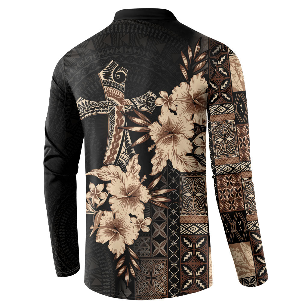 Samoa AIGA Mamanu Siapo Malu Motifs Button Sweatshirt Black Ver LT7 - Polynesian Pride