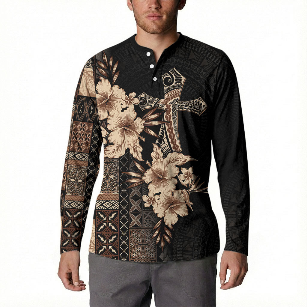 Samoa AIGA Mamanu Siapo Malu Motifs Button Sweatshirt Black Ver LT7 - Polynesian Pride
