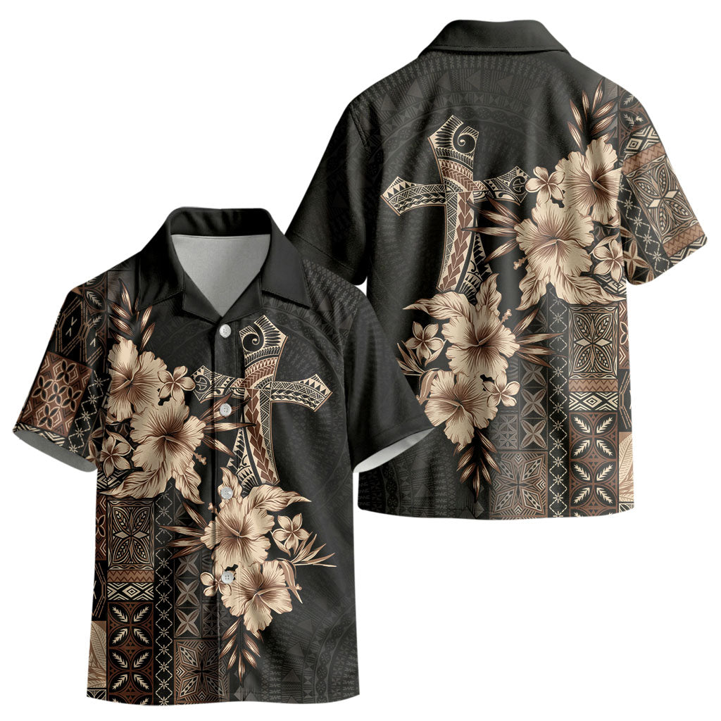 Samoa AIGA Mamanu Siapo Malu Motifs Kid Hawaiian Shirt Black Ver LT7 - Polynesian Pride
