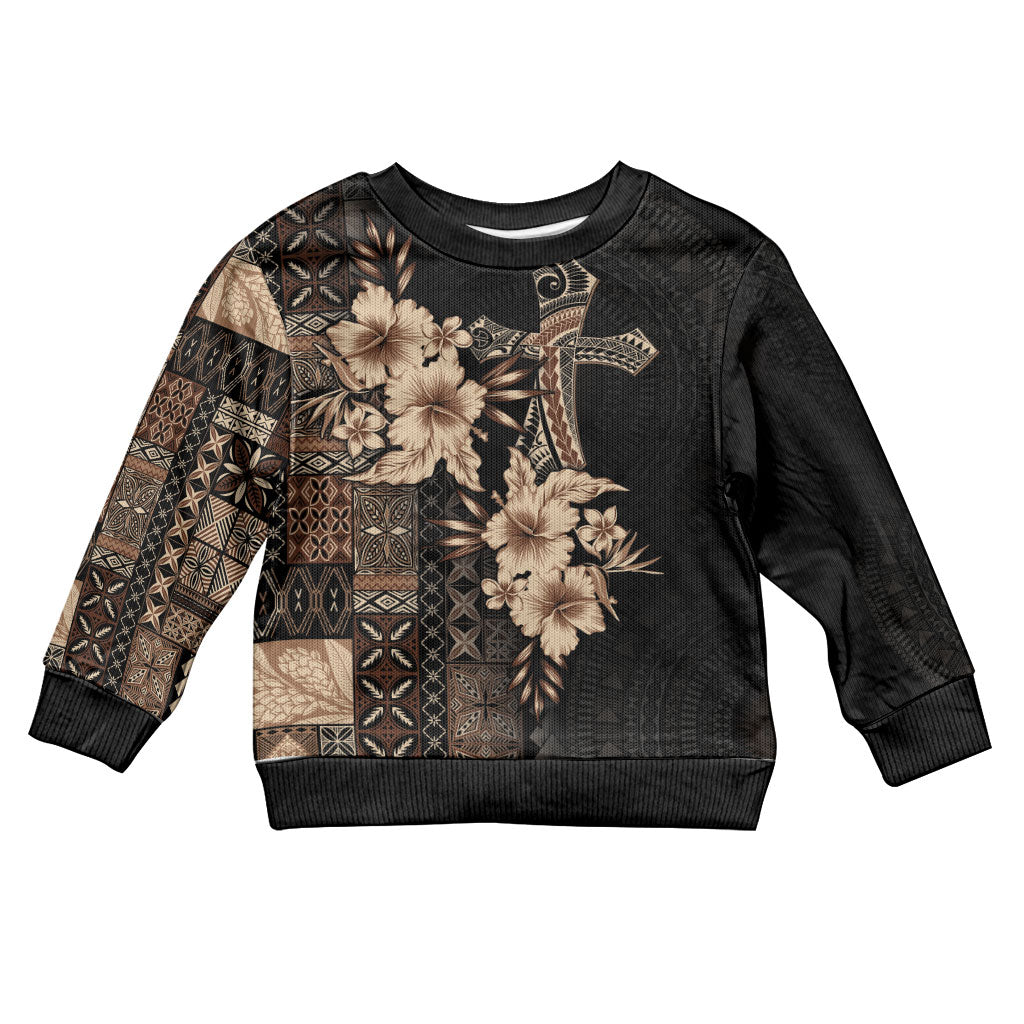 Samoa AIGA Mamanu Siapo Malu Motifs Kid Ugly Christmas Sweater Black Ver LT7 Kid Black - Polynesian Pride