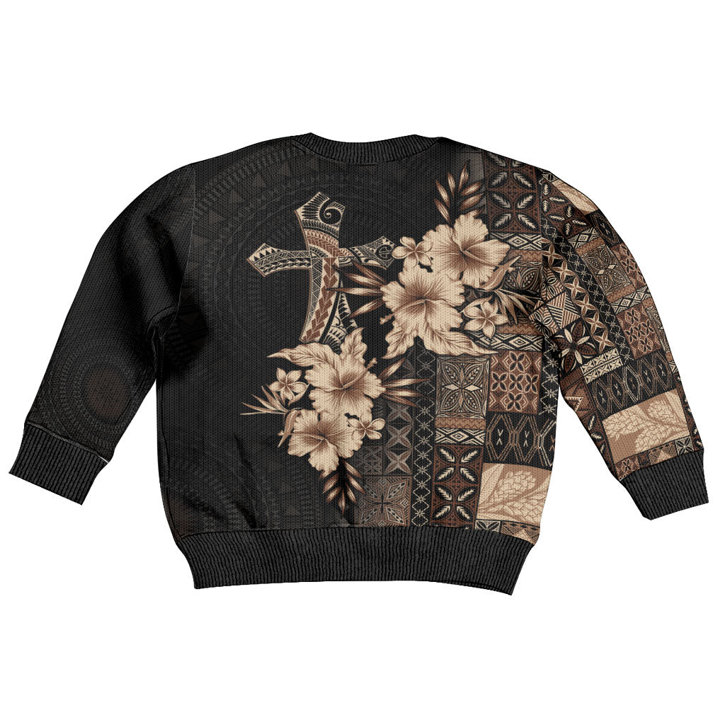 Samoa AIGA Mamanu Siapo Malu Motifs Kid Ugly Christmas Sweater Black Ver LT7 - Polynesian Pride
