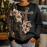 Samoa AIGA Mamanu Siapo Malu Motifs Kid Ugly Christmas Sweater Black Ver LT7 - Polynesian Pride
