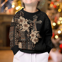 Samoa AIGA Mamanu Siapo Malu Motifs Kid Ugly Christmas Sweater Black Ver LT7 - Polynesian Pride
