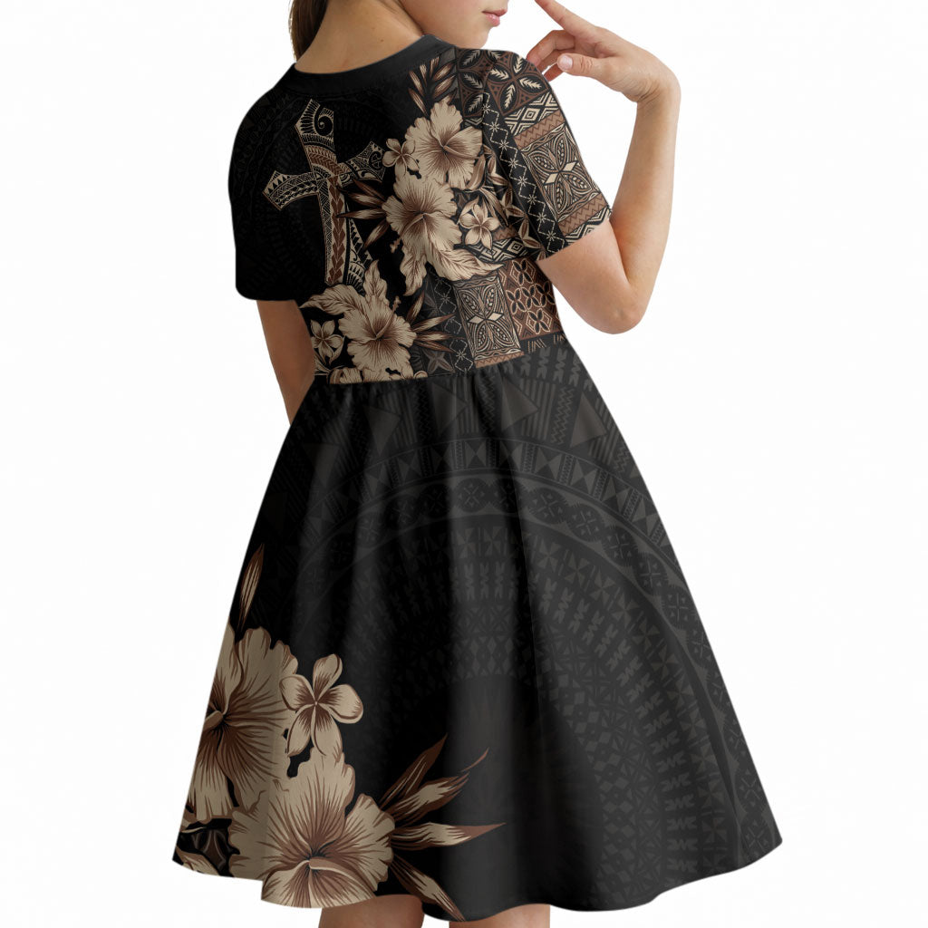 Samoa AIGA Mamanu Siapo Malu Motifs Kid Short Sleeve Dress Black Ver LT7 - Polynesian Pride