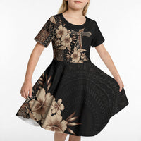 Samoa AIGA Mamanu Siapo Malu Motifs Kid Short Sleeve Dress Black Ver LT7 - Polynesian Pride
