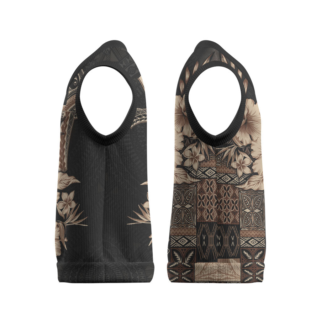 Samoa AIGA Mamanu Siapo Malu Motifs Christmas Knitted V-Neck Vest Black Ver LT7 - Polynesian Pride