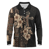 Samoa AIGA Mamanu Siapo Malu Motifs Long Sleeve Polo Shirt Black Ver LT7 Black - Polynesian Pride