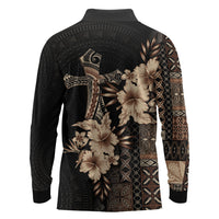 Samoa AIGA Mamanu Siapo Malu Motifs Long Sleeve Polo Shirt Black Ver LT7 - Polynesian Pride