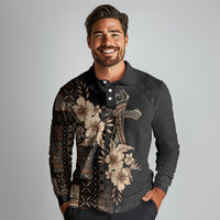 Samoa AIGA Mamanu Siapo Malu Motifs Long Sleeve Polo Shirt Black Ver LT7 - Polynesian Pride