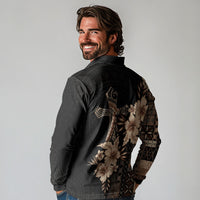 Samoa AIGA Mamanu Siapo Malu Motifs Long Sleeve Polo Shirt Black Ver LT7 - Polynesian Pride