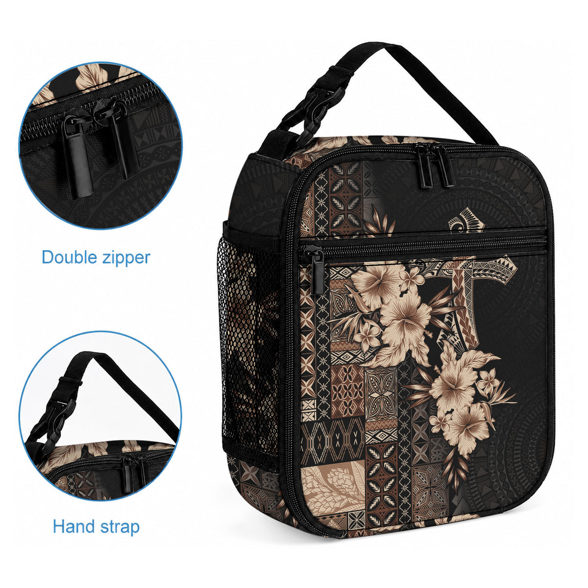 Samoa AIGA Mamanu Siapo Malu Motifs Lunch Bag Black Ver LT7 - Polynesian Pride