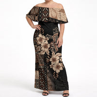 Samoa AIGA Mamanu Siapo Malu Motifs Off Shoulder Maxi Dress Black Ver LT7 Women Black - Polynesian Pride