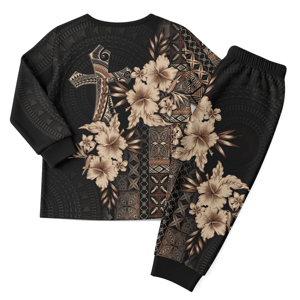 Samoa AIGA Mamanu Siapo Malu Motifs Christmas Pajama Set Black Ver LT7 - Polynesian Pride