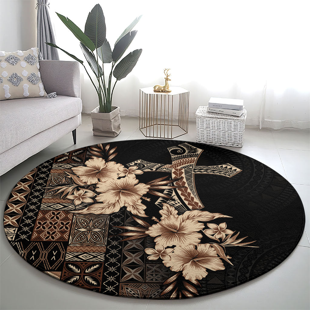 Samoa AIGA Mamanu Siapo Malu Motifs Round Carpet Black Ver LT7 - Polynesian Pride
