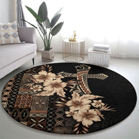 Samoa AIGA Mamanu Siapo Malu Motifs Round Carpet Black Ver LT7 - Polynesian Pride
