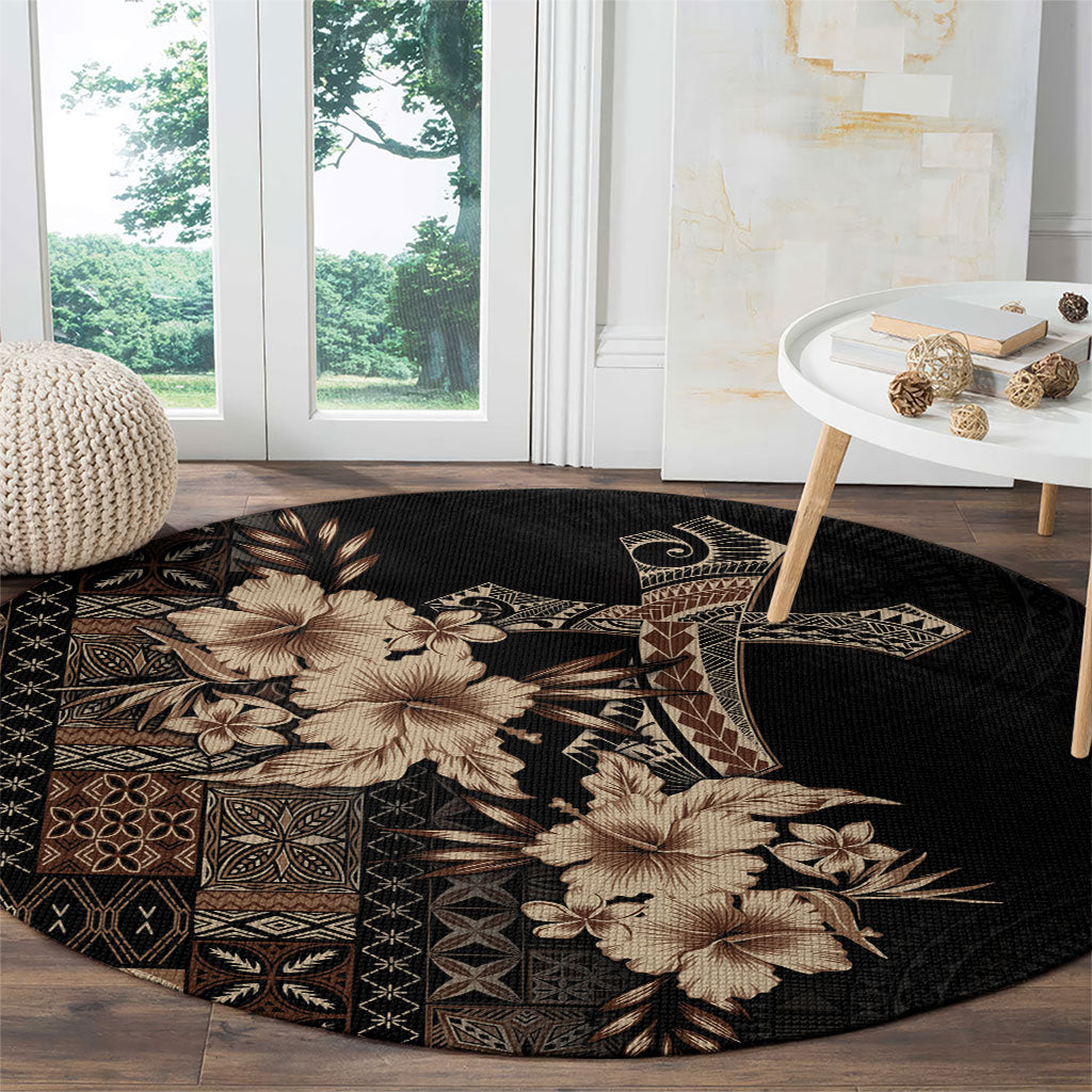 Samoa AIGA Mamanu Siapo Malu Motifs Round Carpet Black Ver LT7 - Polynesian Pride