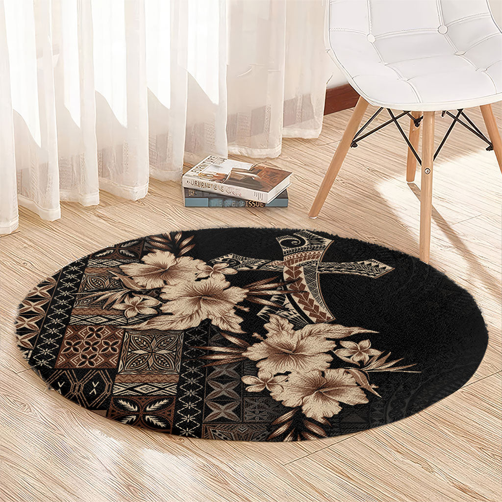 Samoa AIGA Mamanu Siapo Malu Motifs Round Carpet Black Ver LT7 - Polynesian Pride