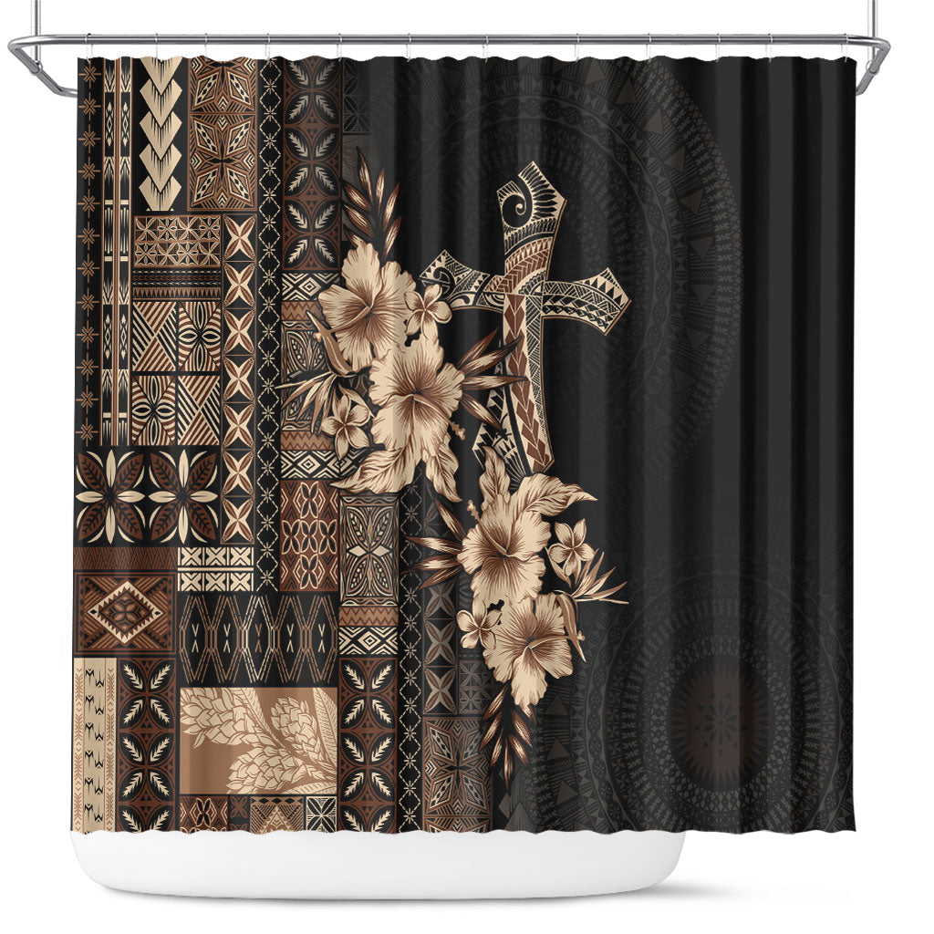 Samoa AIGA Mamanu Siapo Malu Motifs Shower Curtain Black Ver LT7 Black - Polynesian Pride