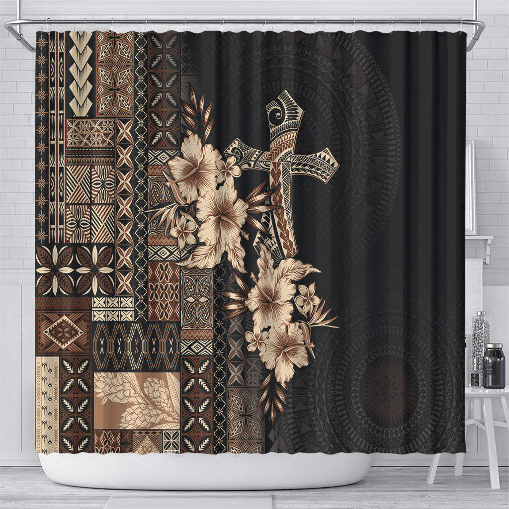 Samoa AIGA Mamanu Siapo Malu Motifs Shower Curtain Black Ver LT7 - Polynesian Pride