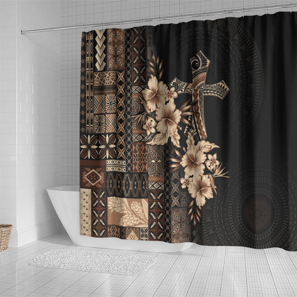 Samoa AIGA Mamanu Siapo Malu Motifs Shower Curtain Black Ver LT7 - Polynesian Pride