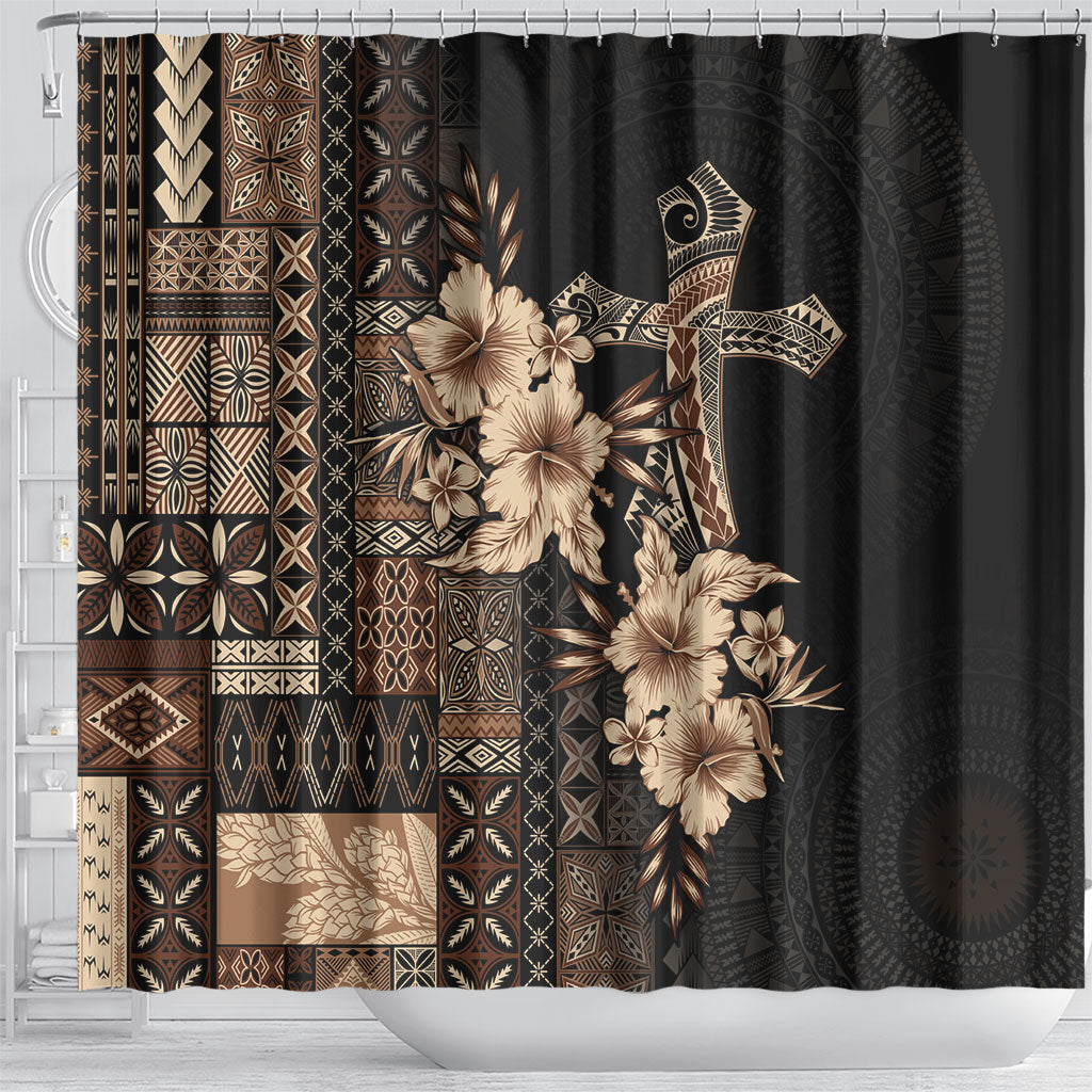 Samoa AIGA Mamanu Siapo Malu Motifs Shower Curtain Black Ver LT7 - Polynesian Pride