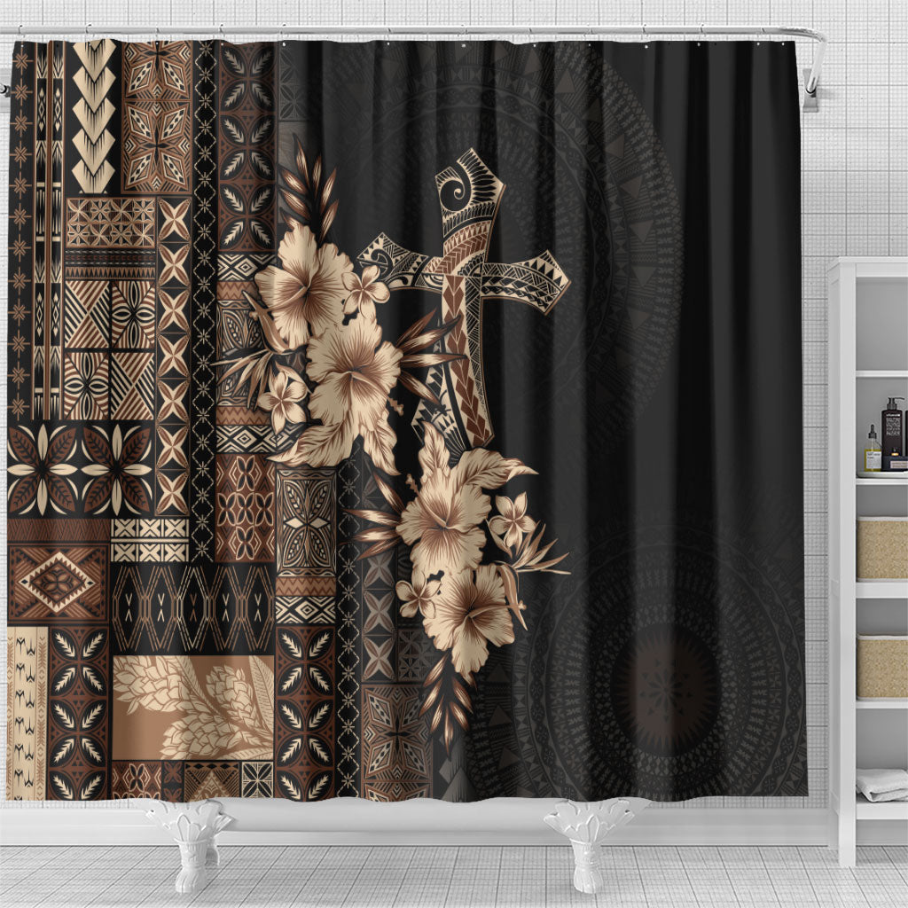 Samoa AIGA Mamanu Siapo Malu Motifs Shower Curtain Black Ver LT7 - Polynesian Pride