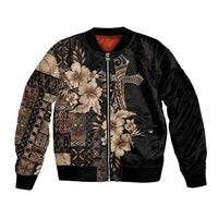 Samoa AIGA Mamanu Siapo Malu Motifs Sleeve Zip Bomber Jacket Black Ver LT7 Unisex Black - Polynesian Pride