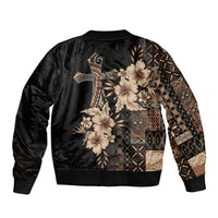 Samoa AIGA Mamanu Siapo Malu Motifs Sleeve Zip Bomber Jacket Black Ver LT7 - Polynesian Pride