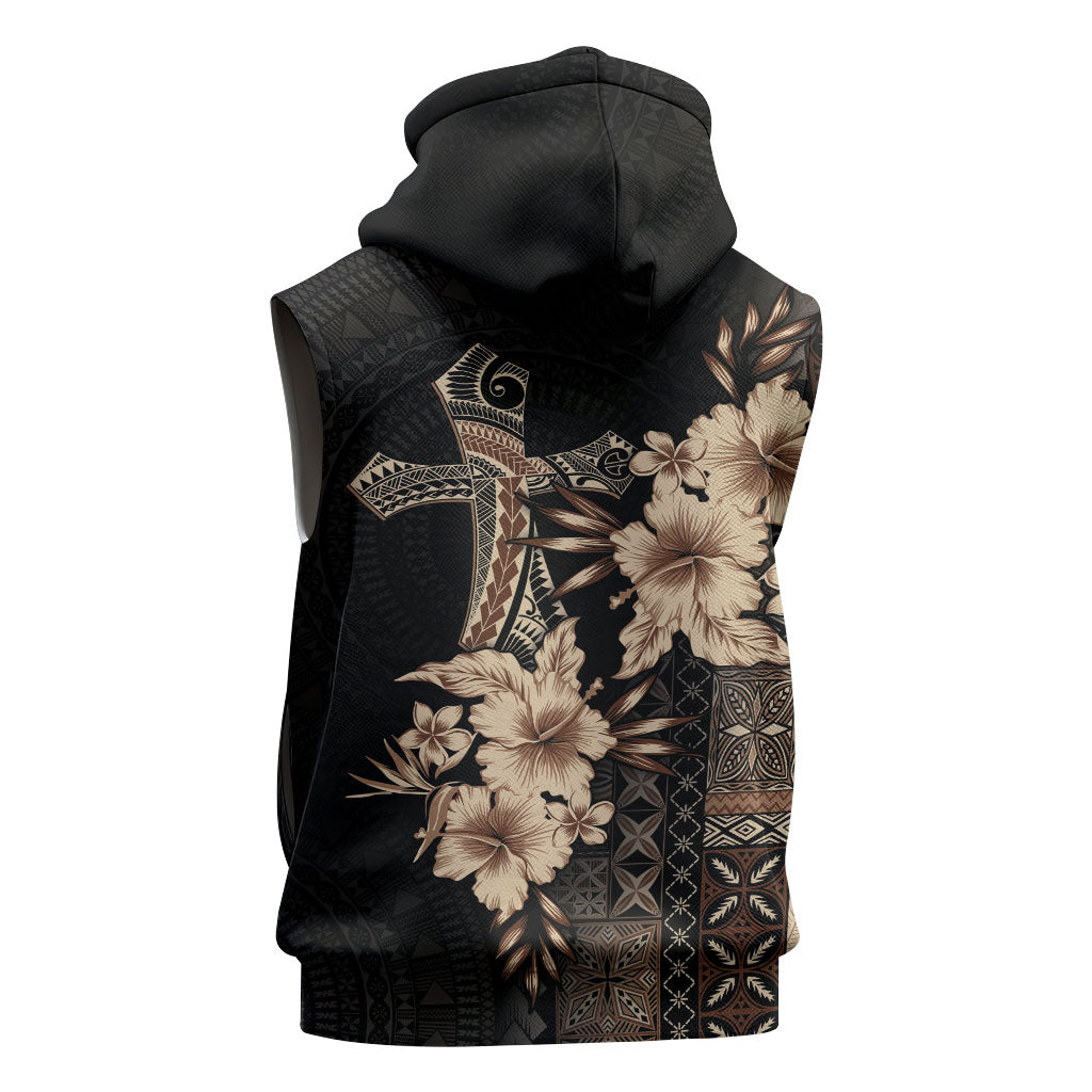 Samoa AIGA Mamanu Siapo Malu Motifs Sleeveless Hoodie Black Ver LT7 - Polynesian Pride