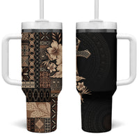 Samoa AIGA Mamanu Siapo Malu Motifs Tumbler With Handle Black Ver LT7 One Size: 40 oz Black - Polynesian Pride