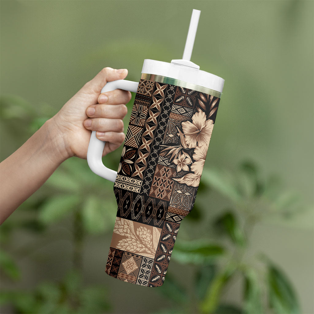 Samoa AIGA Mamanu Siapo Malu Motifs Tumbler With Handle Black Ver LT7 - Polynesian Pride