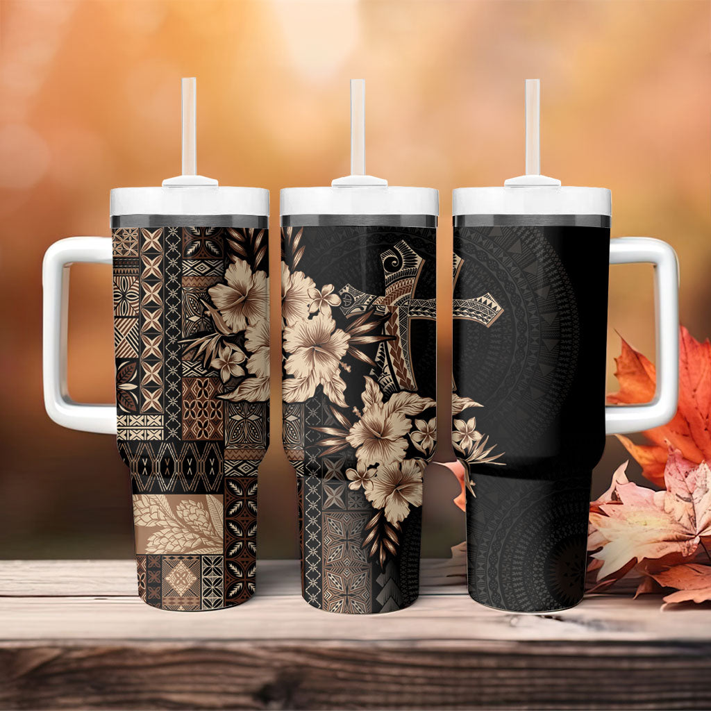 Samoa AIGA Mamanu Siapo Malu Motifs Tumbler With Handle Black Ver LT7 - Polynesian Pride