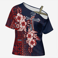 Samoa AIGA Mamanu Siapo Malu Motifs Cross Shoulder Shirt Flag Color LT7 Female Navy Blue - Polynesian Pride