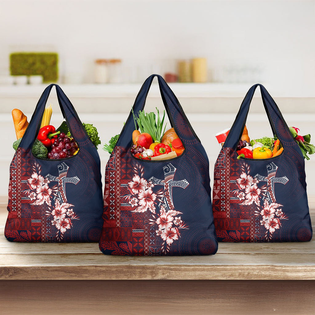 Samoa AIGA Mamanu Siapo Malu Motifs Grocery Bag Flag Color LT7 3-pack One Size Navy Blue - Polynesian Pride