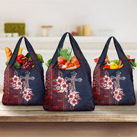 Samoa AIGA Mamanu Siapo Malu Motifs Grocery Bag Flag Color LT7 3-pack One Size Navy Blue - Polynesian Pride